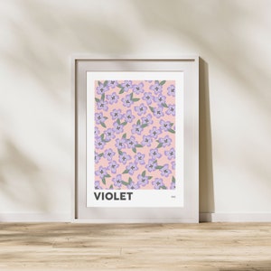Violet February Birth Flower Print | Birthday Prints, Flower Art, Colourful Wall Art, Gifts for Her, Birth Flower Art, Birthday Gifts