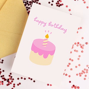 Happy Birthday Karte | Geburtstagskarte, süße Geburtstagskarte, einfache Grußkarte, Geburtstagstorte, Geburtstagsgeschenk, Girly Karten, Feier Karte