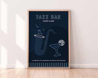 Retro Jazz Bar Print | Vintage Bar Print, Retro Kitchen Print, Wine Bar, Bar Cart, Eclectic Decor, Vintage Kitchen Prints, Restaurant Print