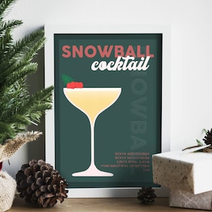 Snowball Classic Weihnachts-Cocktail-Rezept-Druck | Weihnachtdeko, Bar Prints, Retro Print, Cocktail Geschenke, Barwagen, Eklektisch, Küche