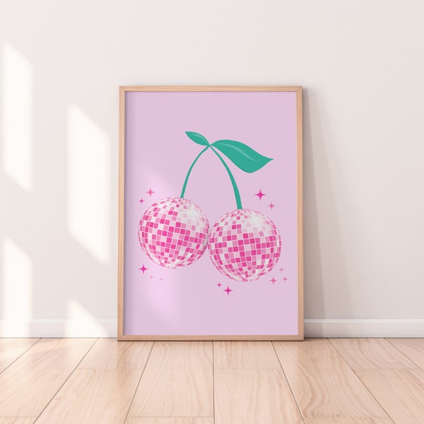 Disco Cherry Print | Disco Print, Eclectic Print, Colourful, Retro Print, Wall Art, Funky Art, Living Room Print, Bedroom Prints