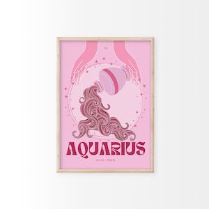 Aquarius Zodiac Print | Astrology Prints, Colourful Wall Art, Retro Print, Star Sign, Eclectic Decor