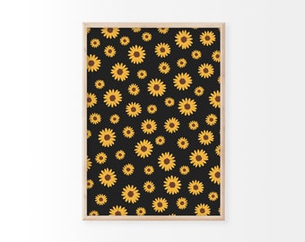 Cute Sunflower Print | Flower Print, Retro Wall Art, Minimal Print, Living Room Print, Bedroom Print, Home Decor, Boho Style, Colourful Art