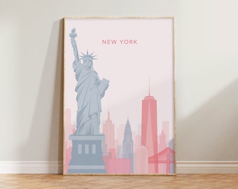 Minimalist New York Print | New York City Wall Art, Retro Travel Poster, New York Poster, NYC Print, Living Room Prints, Bedroom Wall Art