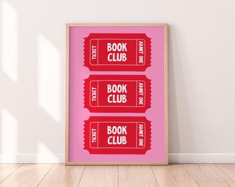 Book Club Tickets Print | Bookish Print, Cute Book Art, Colourful Print, Library Wall Art, Home Library Decor, Bookish Gift, Bookworm