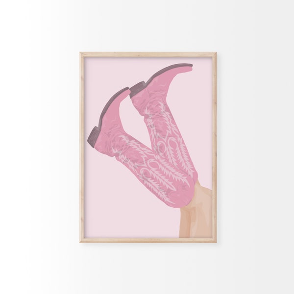 Pink Cowgirl Boots Print | Eclectic Print, Pink Wall Art, Colourful Print, Retro Print, Retro Wall Art, Living Room Print, Bedroom Prints