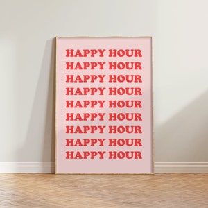 Happy Hour Print | Typografie Wandkunst, Retro-Drucke, vielseitige Drucke, bunte Drucke, Küchendrucke, Hausbar-Drucke, Barwagen-Druck