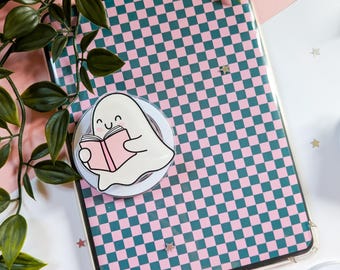 Cute Bookish Ghostie Kindle Grip | E-Reader Accessories, Electronic Reader Grip, Bookish Accessories, Phone Grip, Magsafe Grip