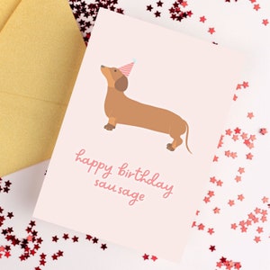 Happy Birthday Würstchen Karte | Dackel Geburtstagskarte, süße Grußkarte, Feier Karte, Hundeliebhaber Geschenke, Wurst Hund Geburtstagskarten