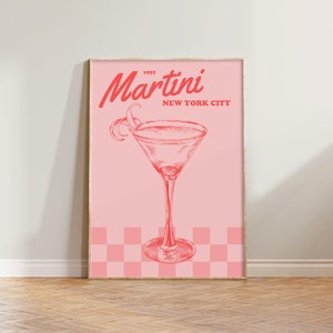 Retro Martini Cocktail Druck | Vintage Bar Prints, Retro New York Print, Cocktail, Barwagen, vielseitiges Dekor, Vintage-Stil, NY Poster