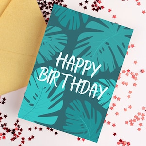 Planty Happy Birthday Karte | Pflanzenliebhaber, Käsepflanze, Monstera Deliciosa, Grußkarte, Zimmerpflanzengeschenk, Zimmerpflanzenliebhaber, Feier