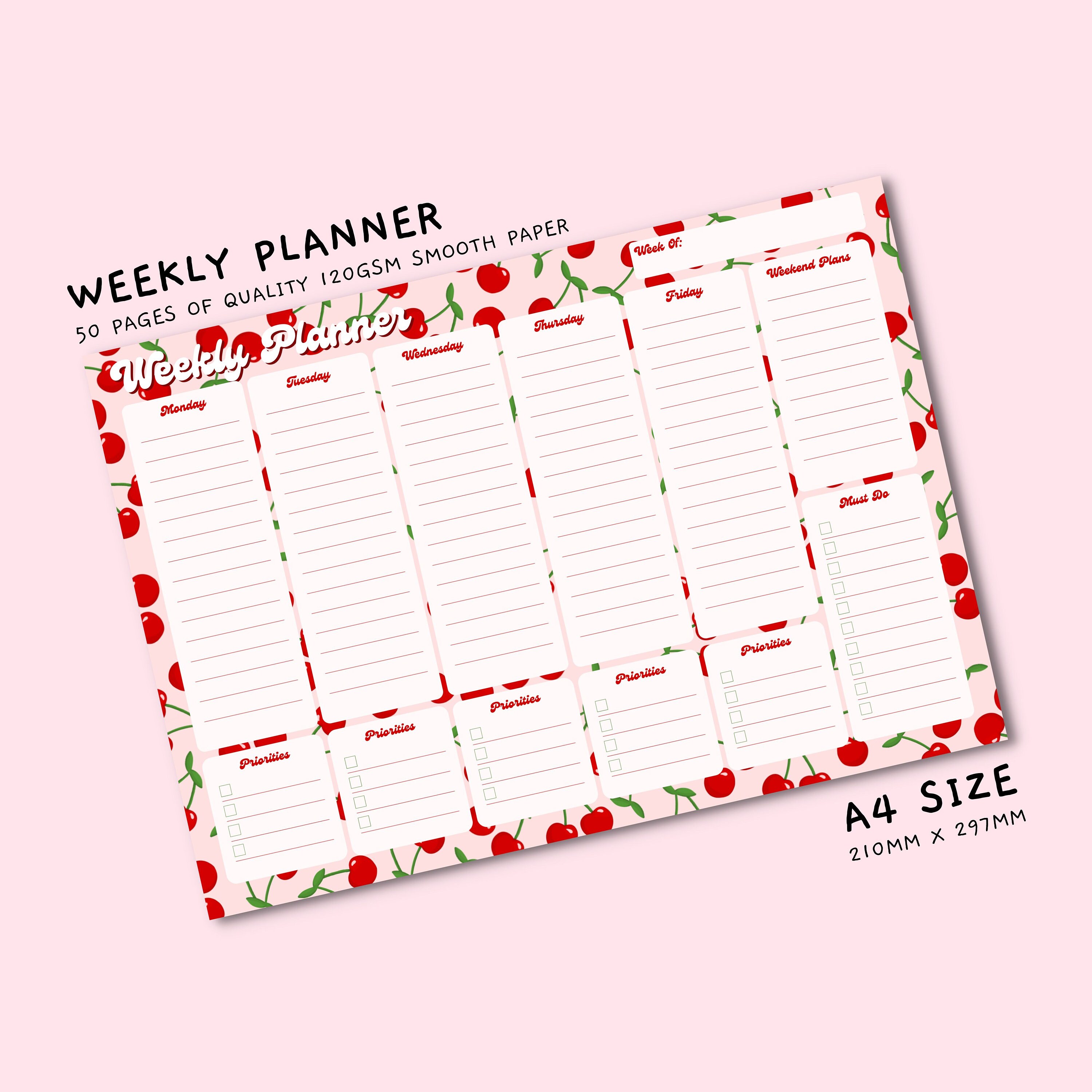 Cherry Print A4 Weekly Planner | A4 Deskpad, Cherry Notepad, Cherry ...