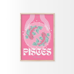 Pisces Zodiac Print | Astrology Prints, Colourful Wall Art, Retro Print, Star Sign, Eclectic Decor