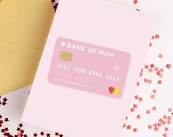 Bank Of Mum Card | Funny Mother's Day Card, To Mum, Mother's Day Greetings Card, Card For Mum, Mum's Day, Simple Mother's Day Cards