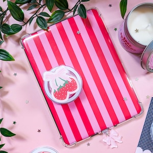 Cute Coquette Strawberries Kindle Grip | E-Reader Accessories, Electronic Reader Grip, Bookish Accessories, Phone Grip, Magsafe Grip