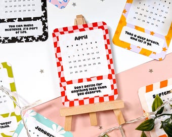 Mini Affirmation 2026 Desk Calendar | 12 Month Calendar, Positivity Calendar, Funky Decor, Desk Calendar, Desk Decor, A7 Calendar