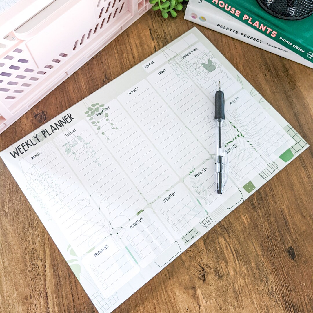 Plant Print A4 Weekly Planner | A4 Deskpad, Plant Notepad, Botanical ...