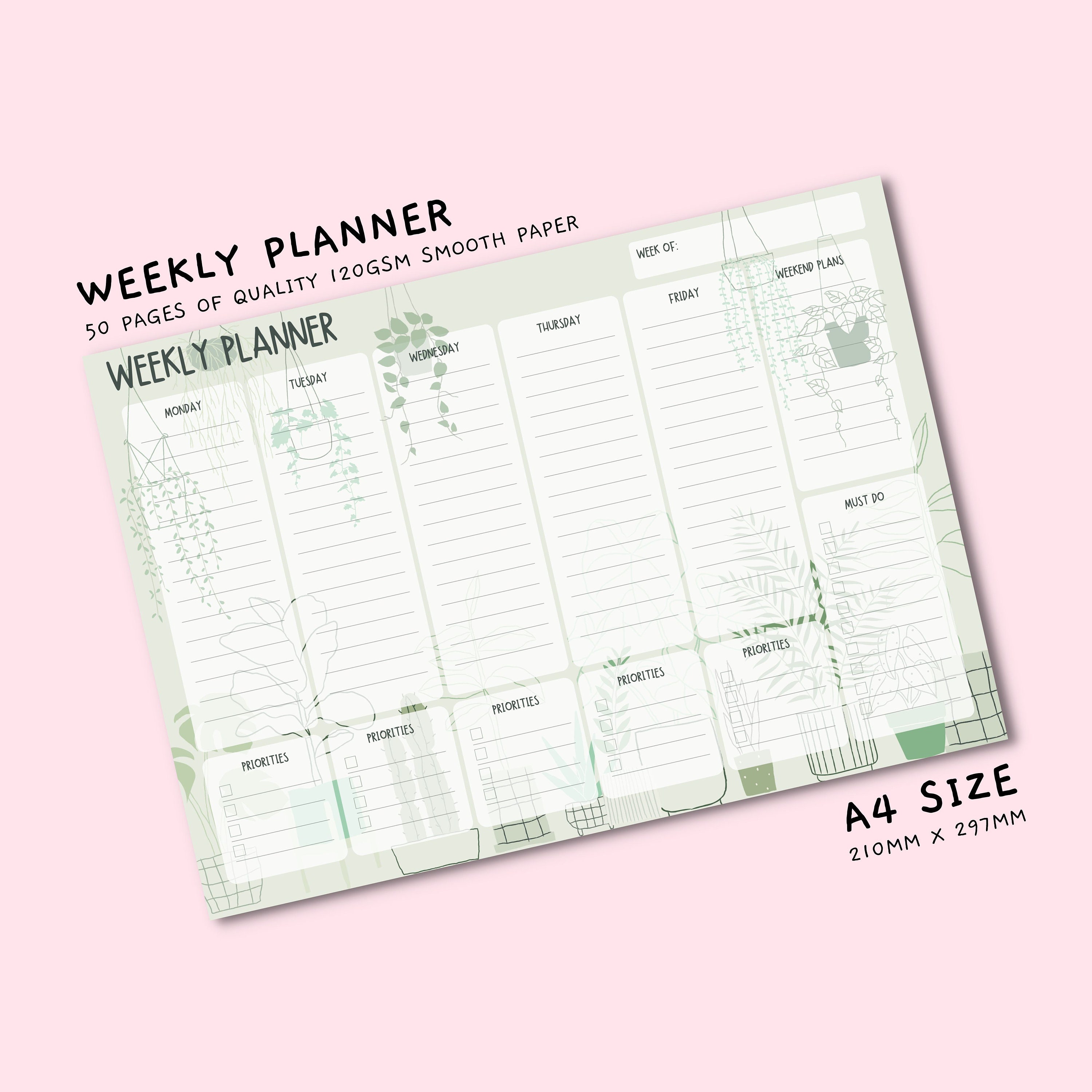 Plant Print A4 Weekly Planner | A4 Deskpad, Plant Notepad, Botanical ...