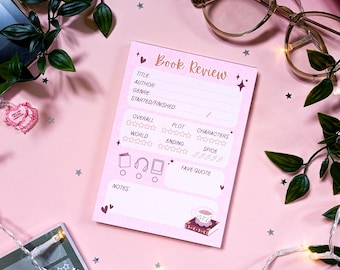 Pink Book Review Notepad | A6 Notepad, Bookish Stationery, Reading Review Notepad, Bookish Gifts, Book Lover, 50 Sheets