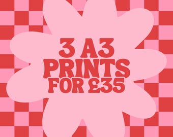 3 A3 Prints Bundle | Wall Art, Posters, Colourful Prints, Music Prints, Gallery Wall, Bedroom Prints, Living Room Decor, Kitchen Prints
