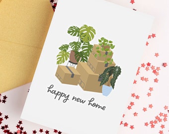 Happy New Home Card | New House Card, Housewarming Card, New Home Card, Greetings Card, Houseplant Gift, Houseplant Lover, Plant Lover Gift