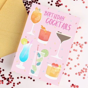 Geburtstags-Cocktails Karte | Lustige Karte, Cocktail-Grußkarte, Karte für sie, einfache Grußkarte, Geburtstagskarte, Girly-Karte, Celebrate Card