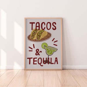 Tacos & Tequila Print | Retro Kitchen Print, Margarita Print, Food And Drink Art, Bar Cart Decor, Cocktail Print, Restaurant Decor