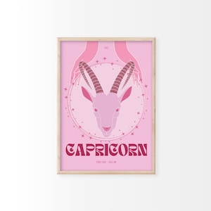 Capricorn Zodiac Print | Astrology Prints, Colourful Wall Art, Retro Print, Star Sign, Eclectic Decor