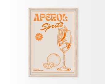 Retro Aperol Spritz Cocktail Print | Vintage Bar Prints, Retro Italy Print, Cocktail, Bar Cart, Eclectic Decor, Vintage Style, Aperol Poster