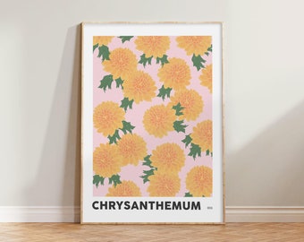 Chrysanthemum November Birth Flower Print | Birthday Prints, Flower Art, Colourful Wall Art, Gifts for Her, Birth Flower Art, Birthday Gifts