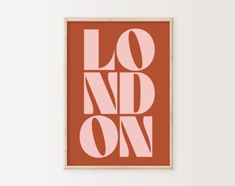 London Typography Statement Print | Eclectic Print, Colourful Print, Retro Print, Retro Wall Art, Living Room Print, Bedroom Print, A3 Art