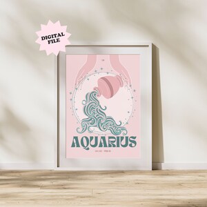 DIGITAL FILE Aquarius Print | Astrology Print, Star Sign Print, Colourful Wall Art, Retro Print, Star Sign, Eclectic Decor, Digital Download