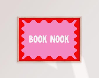 Book Nook Print | Bookish Print, Cute Book Art, Colourful Print, Library Wall Art, Home Library Decor, Bookish Gift, Bookworm, Funky Print