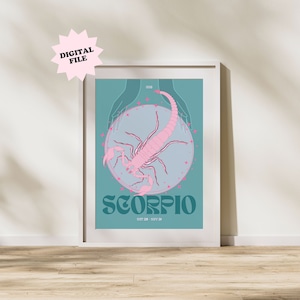 DIGITAL FILE Scorpio Print | Astrology Prints, Star Sign Print, Colourful Wall Art, Retro Print, Star Sign, Eclectic Decor, Digital Download