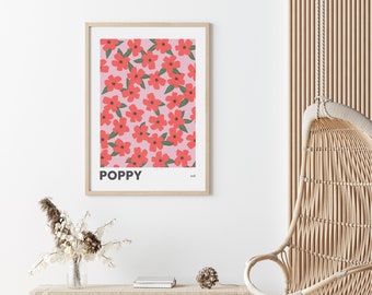 Poppy August Birth Flower Print | Birthday Prints, Flower Art, Colourful Wall Art, Gifts for Her, Birth Flower Art, Birthday Gifts