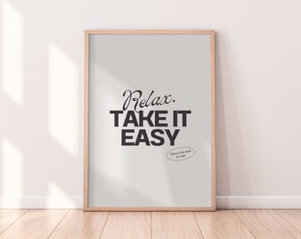 Take It Easy Print | Positivity Print, Retro Wall Print, Home Decor, Affirmation Print, Minimalist Wall Art, Gallery Wall, Unframed
