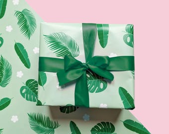 Green Leaf Design Wrapping Paper | Gift Wrap, Cute Wrapping Paper Sheets, Plant Wrapping Paper, Plant Lover Gifts, Monstera Gift Wrap