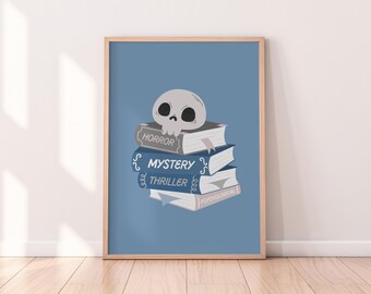 Crime Book Stack Print | Bookish Print, Thriller Book Lover, Mystery Book Lover Print, Library Wall Art, Home Library Decor, Bookish Gift