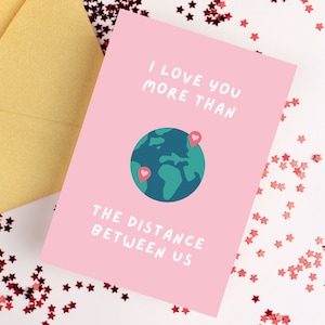 Ich liebe dich mehr als die Distanz zwischen uns Grußkarte | Valentinstagskarte, süße Valentinstagskarte, Fern-Valentinstagskarte