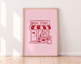 Book Store Print | Bookish Print, Cute Book Art, Colourful Print, Library Wall Art, Library Decor, Book Nook Print, Bookish Illustration