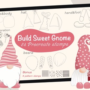 Build Sweet Gnome Stamps for Procreate | Procreate stamps valentines | Procreate Brushes Stamps gnome | Procreate stamps sweet gnome