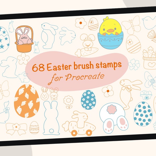 68 Easter Stamps for Procreate | Procreate stamps easter | Procreate Brushes Stamps Easter bunny | Procreate stamps easter egg