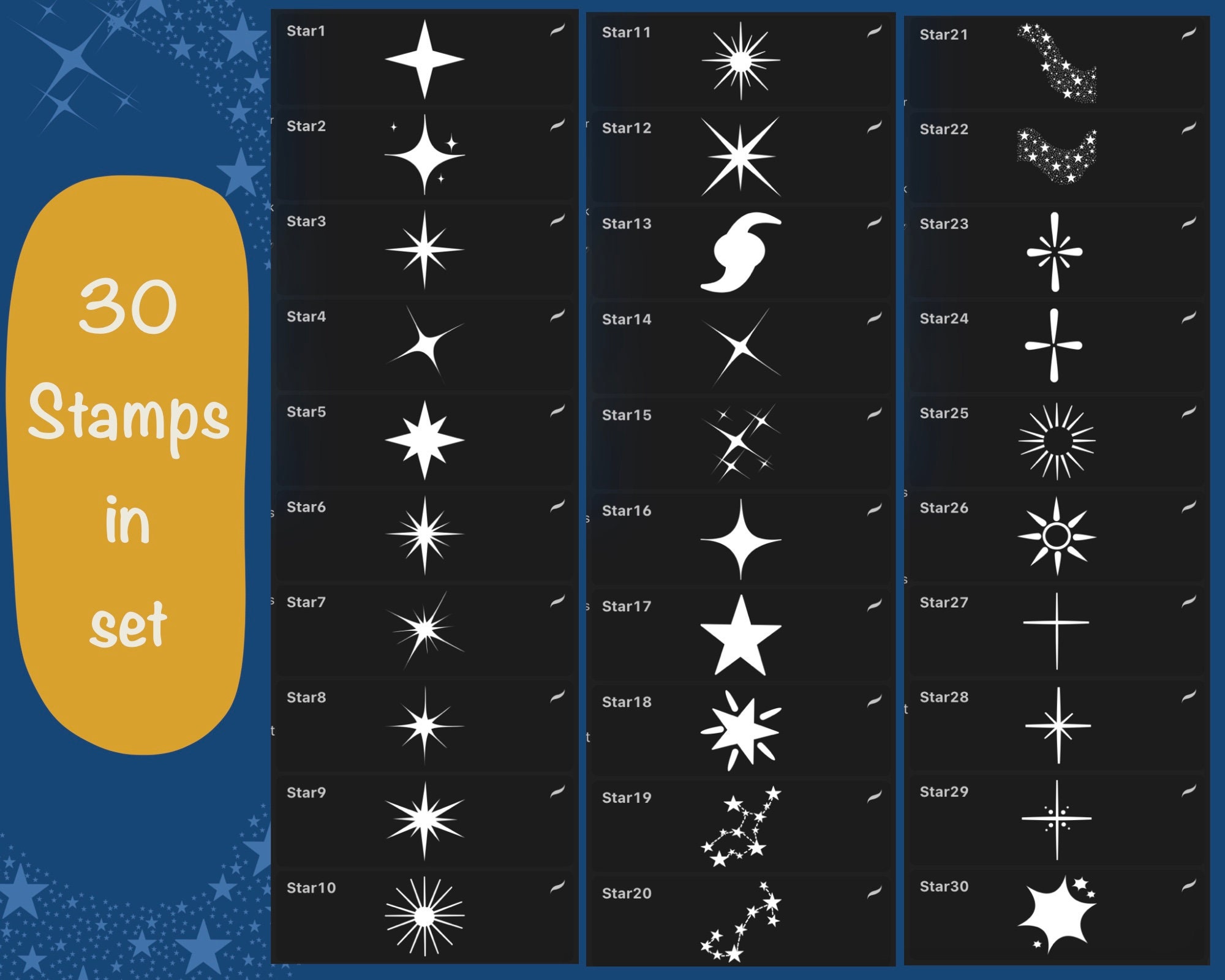 Star & Sparkle Stamps for Procreate | Procreate Stamps Star Sparkle ...
