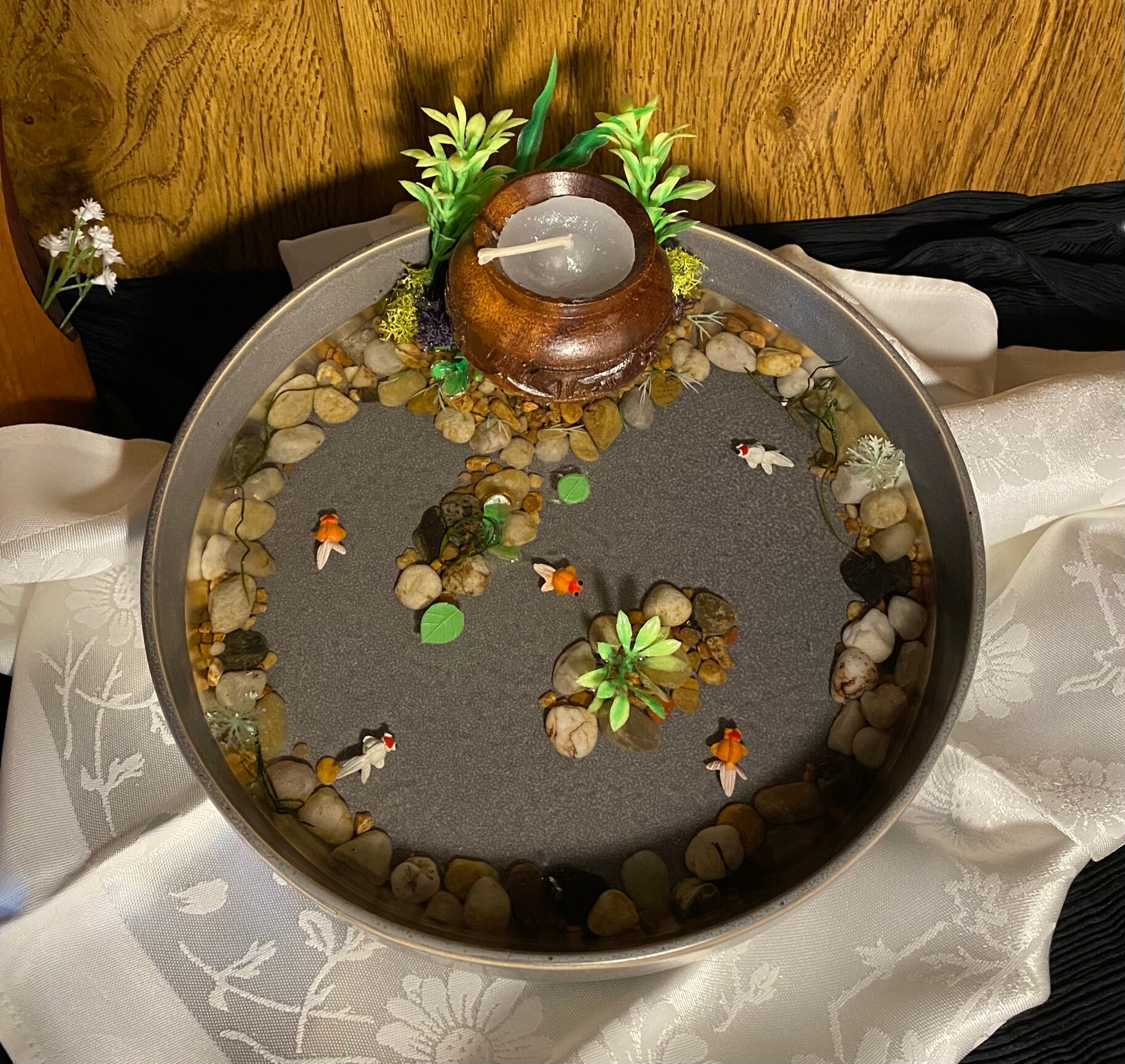 Koi Pond with Candle Decor Resin Etsy