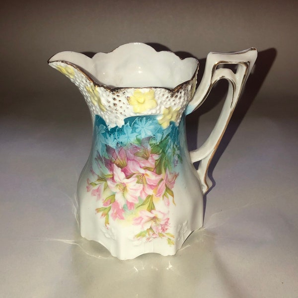 Vintage RS Prussia German Porcelain Pitcher; Hand Painted Floral Prussian Pitcher