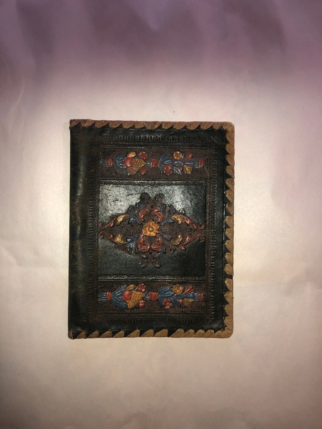 Antique Italian Leather Book Cover, Hand Painted Leather Italian Book ...