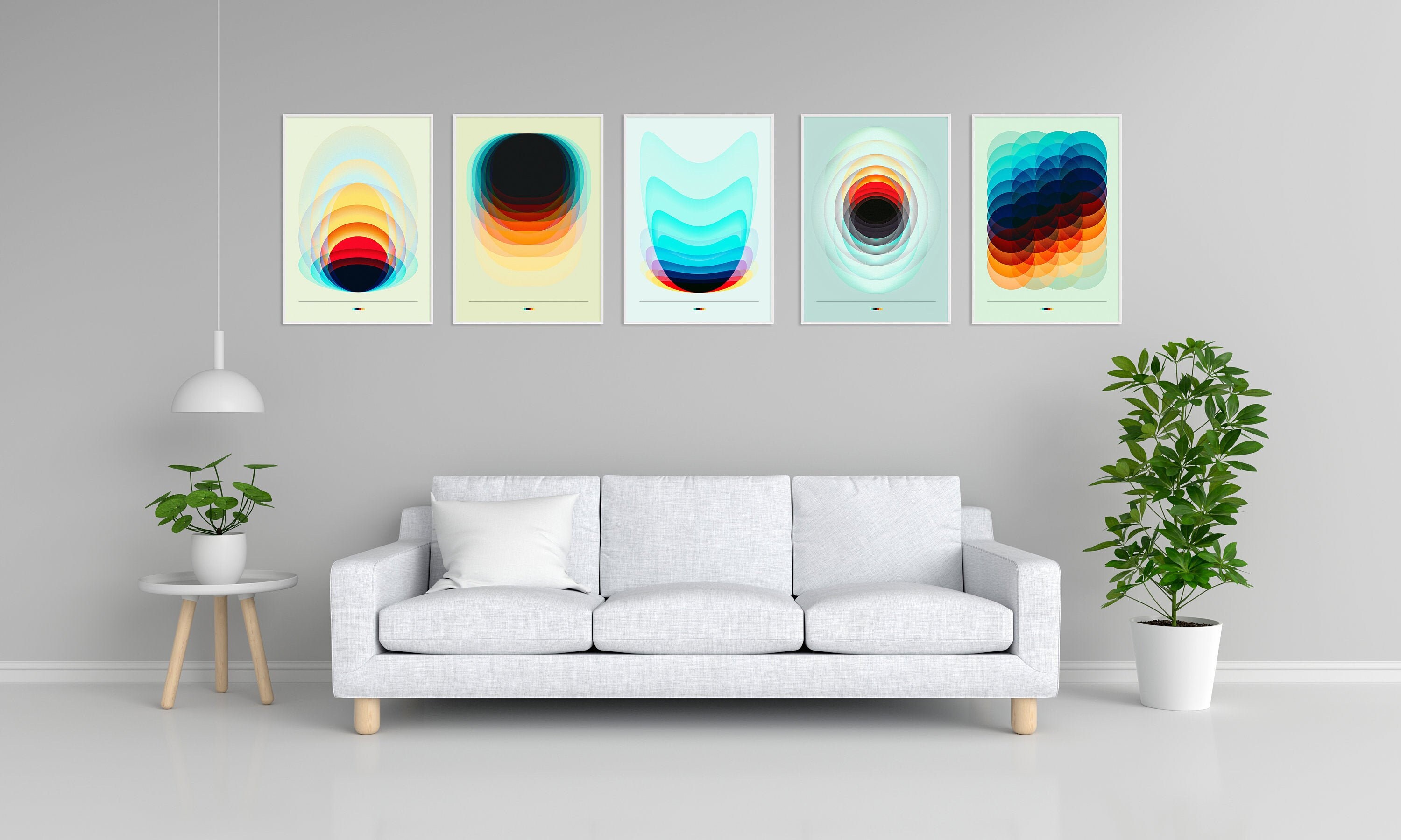 Wall decor set of 5 digital colorful prints. Home decor. Wall Etsy
