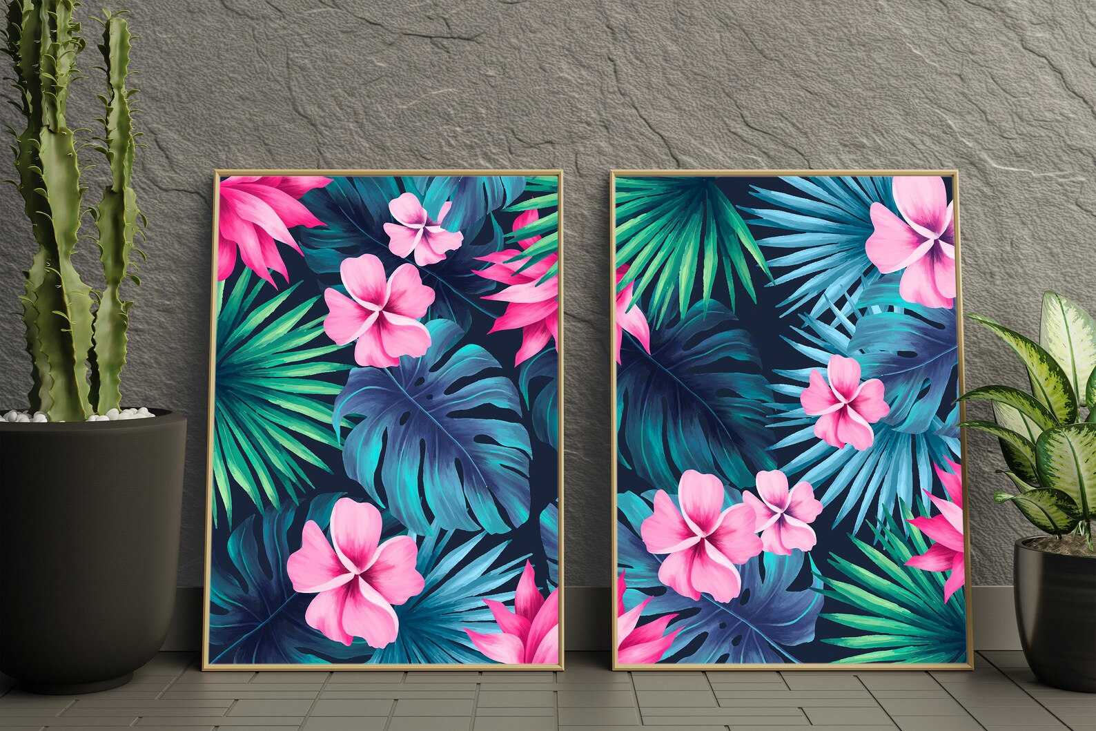 Tropical Flowers Set of 2 Wall Art. Flowers Digital Prints. Etsy