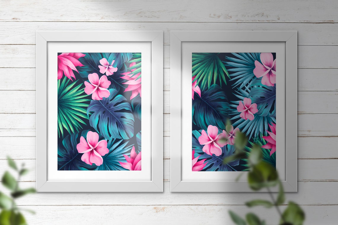 Tropical Flowers Set of 2 Wall Art. Flowers Digital Prints. Etsy