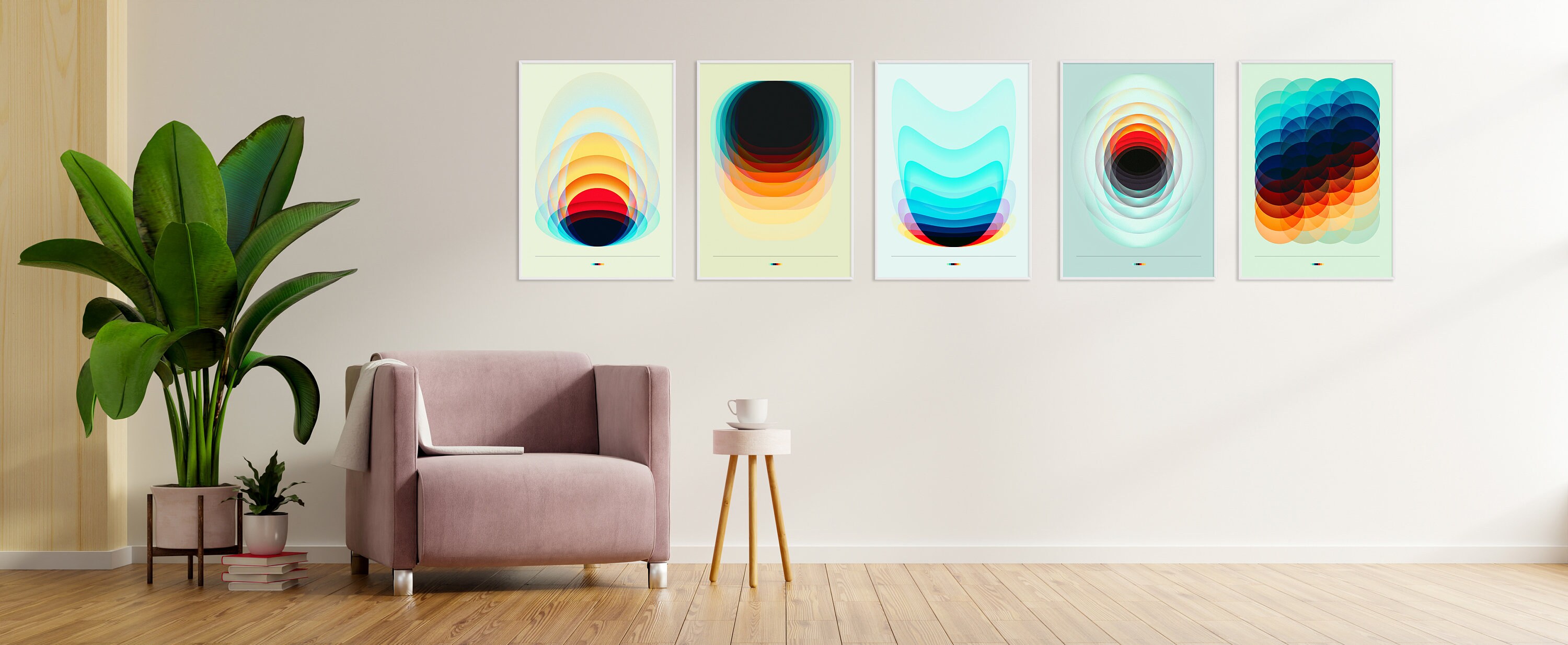 Wall decor set of 5 digital colorful prints. Home decor. Wall Etsy